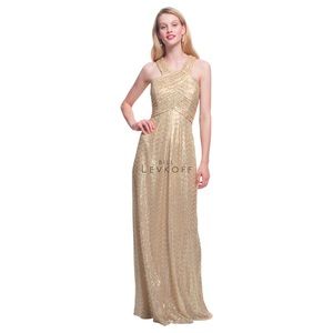 Bill Levkoff Gold Sequin Floor Length Long Formal Bridesmaid Dress